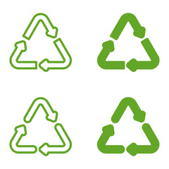 Recycle icon set. Recycling sign vector. Rubbish recycle green logo isolated on white background.