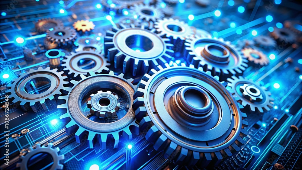 Aufkleber abstract blue digital gears representing ai innovation and business growth in the tech industry, sho