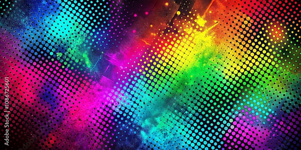 Poster abstract neon halftone grunge background with vibrant colors and dynamic patterns for creative desig