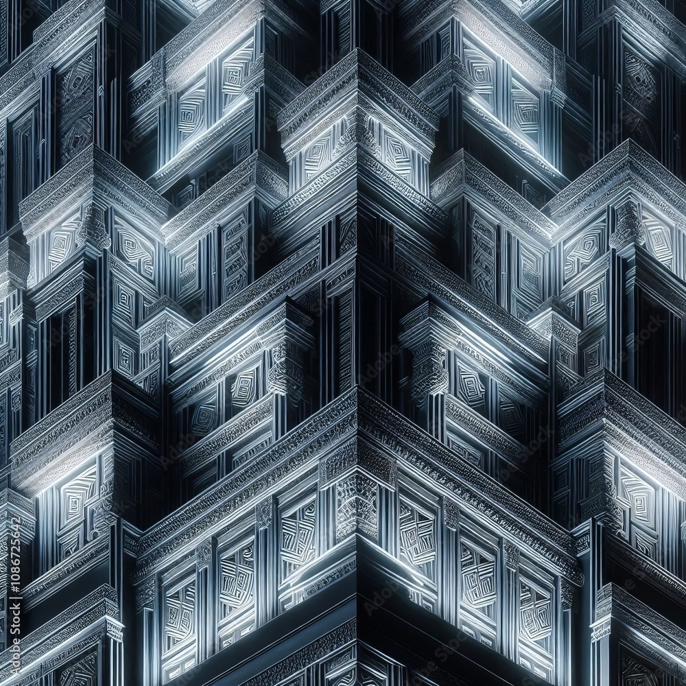 Poster close up the intricate light patterns on a building facade