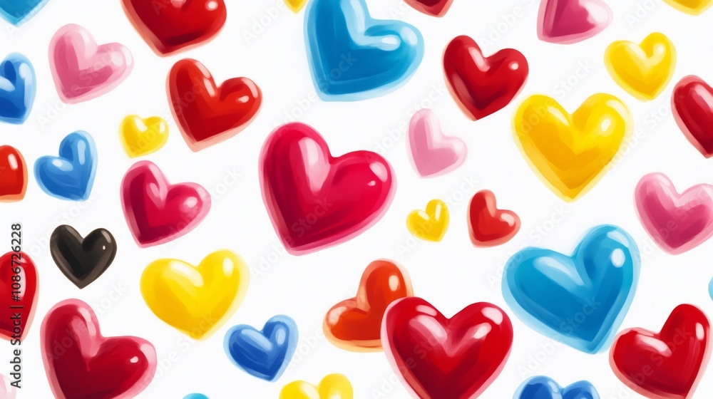 Aufkleber colorful heart pattern with many different colored hearts. the hearts are all different sizes and ar