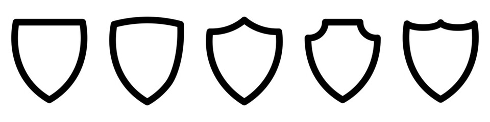 Shields set. Collection of security shield icons with contours and linear signs.