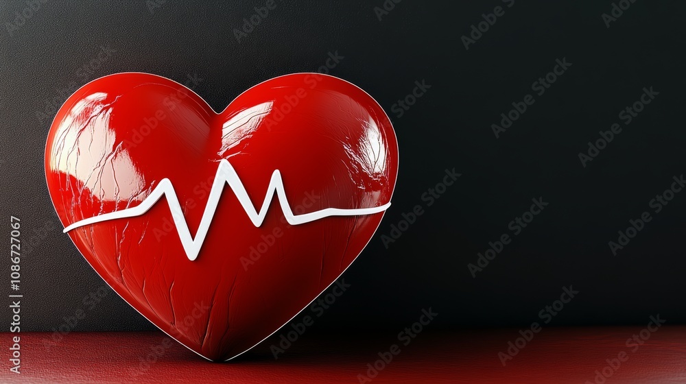 Poster heart with a line through it is on a black background. the heart is red and the line is white. the h