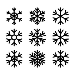 Snowflakes big set icons. Flake crystal silhouette collection. Happy new year, xmas, christmas. Snow, holiday, cold weather, frost.