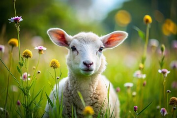Obraz premium Adorable Lamb Drawing with High Depth of Field, Showcasing Nature's Beauty and Playfulness in a Serene Farm Setting, Perfect for Art and Animal Lovers Alike.
