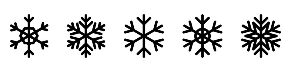 Snowflakes big set icons. Flake crystal silhouette collection. Happy new year, xmas, christmas. Snow, holiday, cold weather, frost.