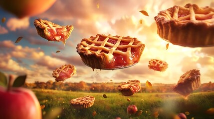 Floating Autumn Waffles in Dreamy Landscape with Dramatic Sky