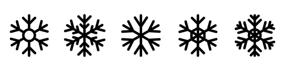 Snowflakes big set icons. Flake crystal silhouette collection. Happy new year, xmas, christmas. Snow, holiday, cold weather, frost.