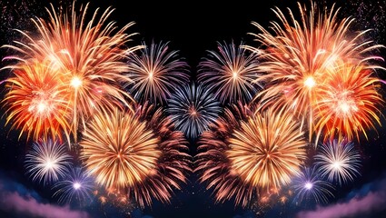 Naklejka premium Vivid and exciting celebration fireworks exploding against a black sky.