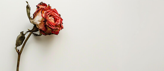 Lifeless Red Rose on a Soft Background Symbolizing Transience of Beauty and Love with Delicate Petals and Fading Color Captured in Stillness