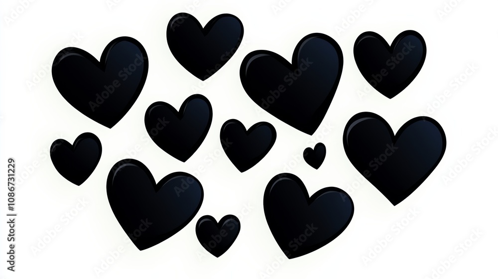 Poster row of black hearts are arranged in a row. the hearts are all the same size and shape