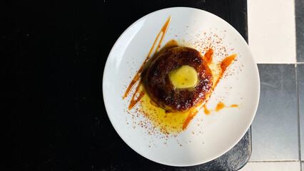 Breakfast pancake made from fermented cassava with butter and honey