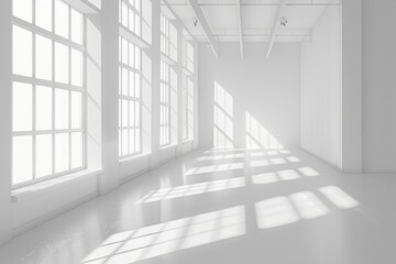 Obraz premium Empty White Room Background, Clean Blank Interior Mockup, Empty Space with Windows