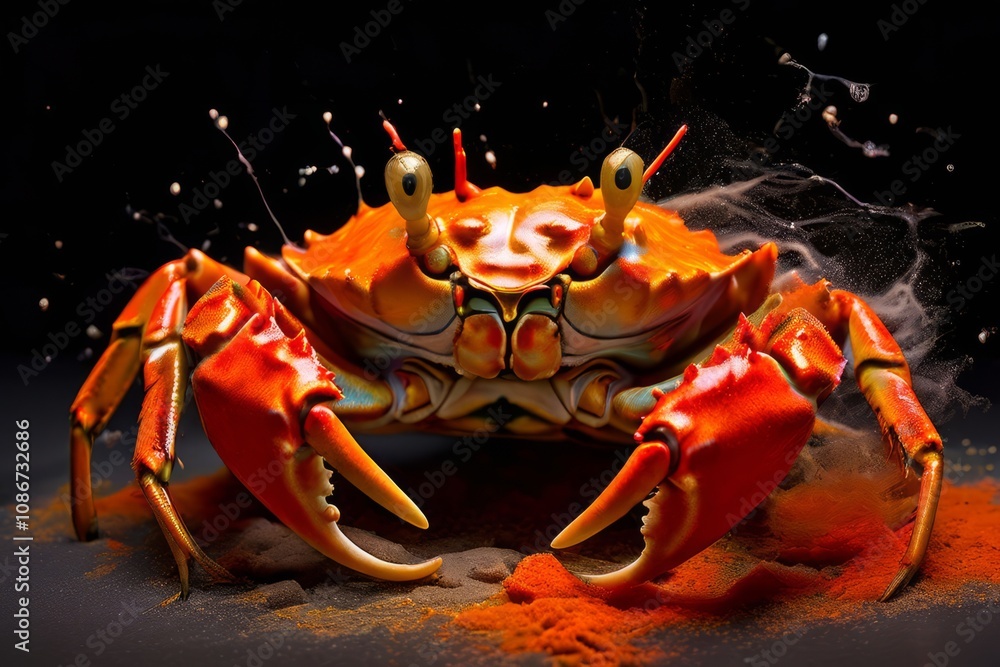 Aufkleber crabs scuttle a crab moving sideways surrounded by red and orang