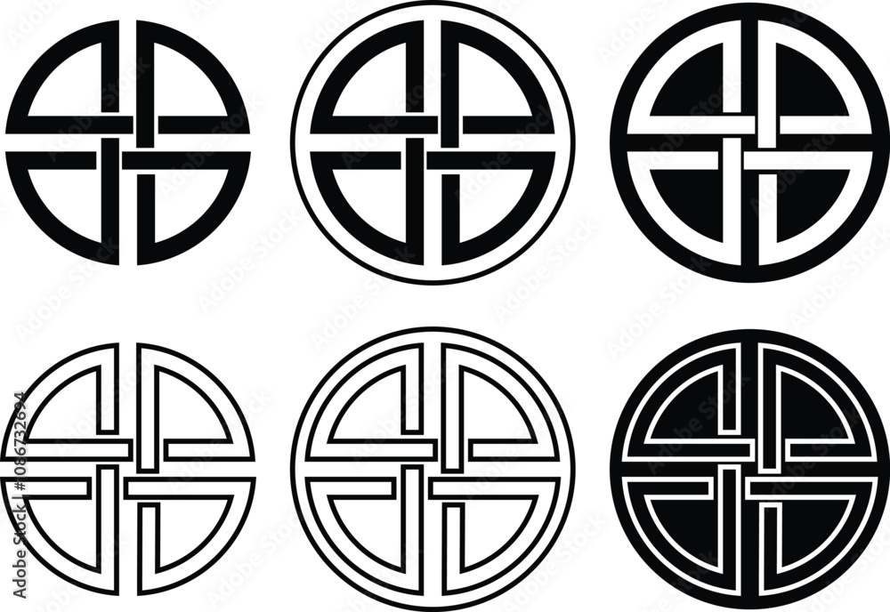 Poster shield knot icons set in trendy flat and line styles. safe protection signs. security guard symbols 