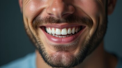 Fototapeta premium Man's teeth after braces. Orthodontist. Portrait of man with a beautiful smile