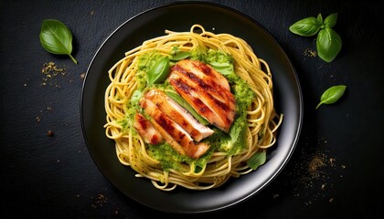  Creamy pesto pasta with grilled chicken 