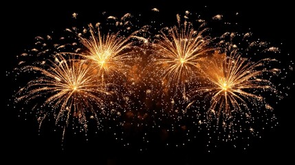 golden festive fireworks in the night sky. New Year's fireworks in the city