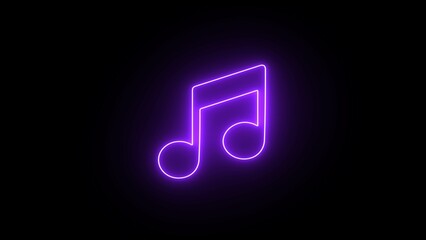 Purple color Neon glowing single musical note icon. Neon music icon illustration.