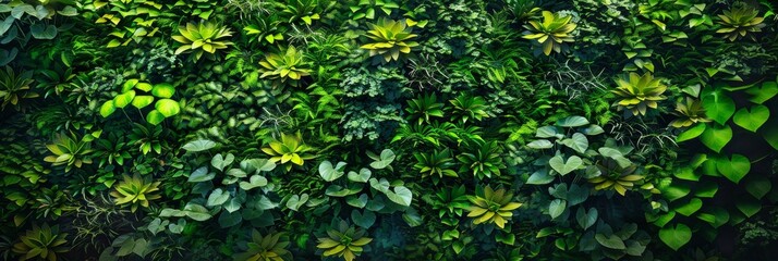 Obraz premium Green Wall Texture, Vertical Garden Background, Eco Bio Room Interior, Live Plans Pattern, Herbs, Creepers