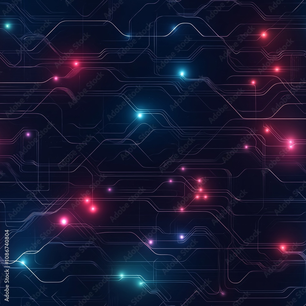 Poster seamless texture with technological data lines and techno connections like a microcircuit. tiled pat