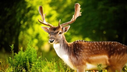 Fototapeta premium Fallow deer in the forest at sunset. Selective focus. 