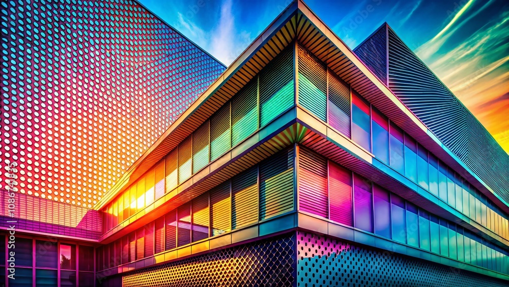 Poster architectural marvels captured with linear halftone photo effect showcasing depth and texture in mod