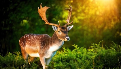 Obraz premium Fallow deer in the forest at sunset. Selective focus. 