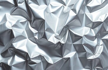 Obraz premium Close-up of crinkled aluminum foil fabric with a metallic, reflective surface and small folds