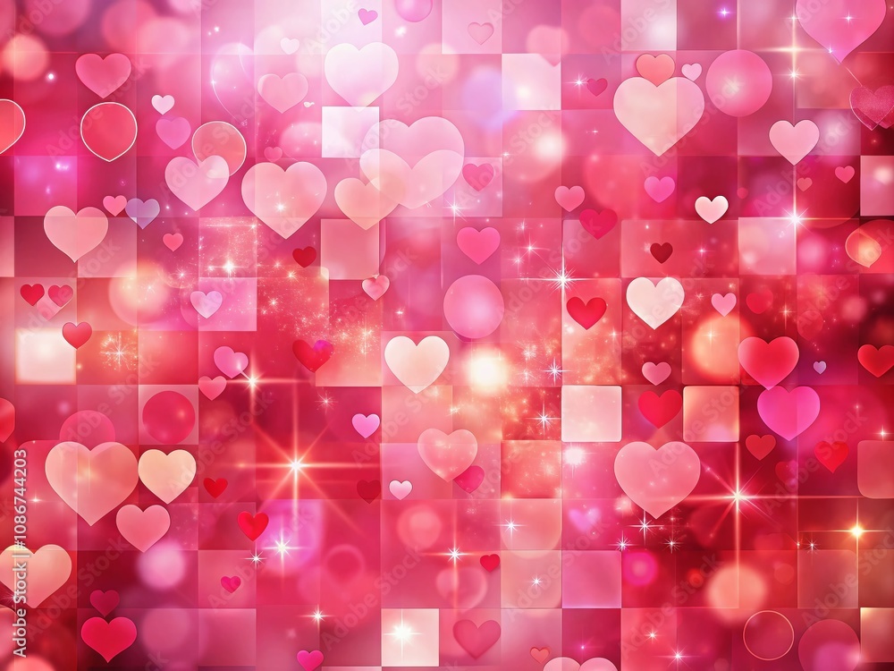 Poster beautiful and sweet abstract geometric pattern background with squares in pink and red tones for val