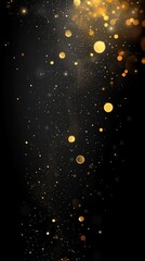 Golden bokeh lights and glitter particles creating a festive, celebratory design on a dark background