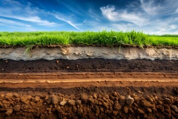 layer of soil with grass on top and underground hard rock 