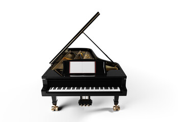 Classic black grand piano isolated on transparent background