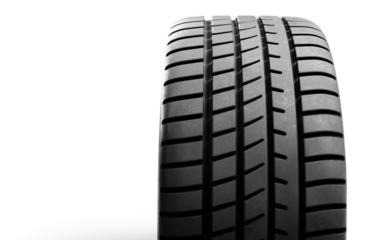 Single black car tire for modern performance vehicle isolated