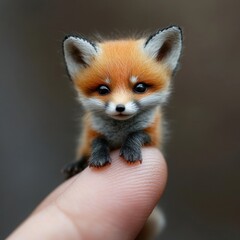 Obraz premium Adorable fox. It is the world's smallest cute pet baby, perched on a beautiful finger, it is undoubtedly cute and charming.