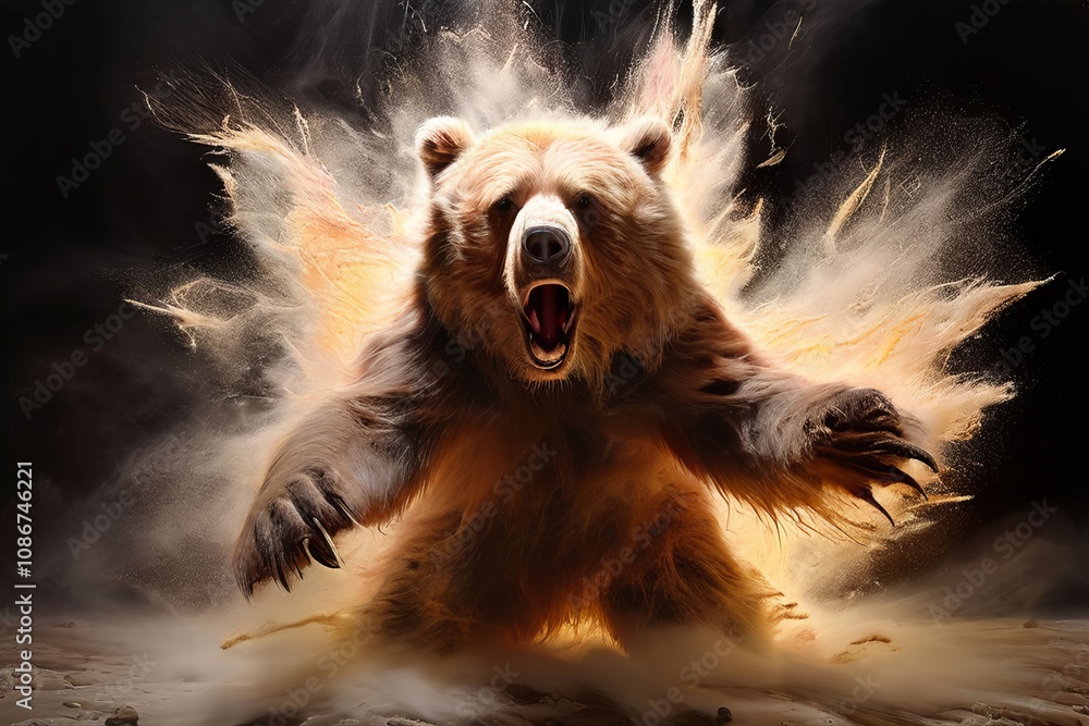 Poster exploding bear a bear chalk piece exploding into a flurry of fur