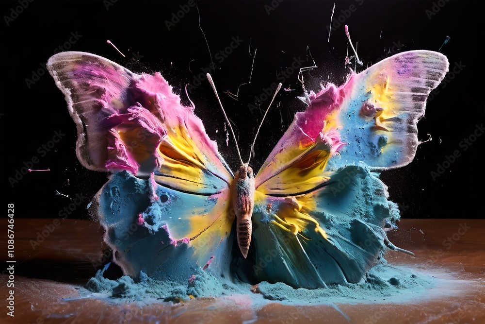 Poster exploding butterfly chalk