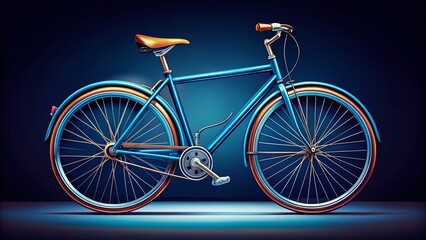 Fototapeta premium Blue Bicycle Illustration on Dark Background for Fashion Prints, Banners, Labels, Cards, and T-Shirts - A Stylish Cycling Symbol for Modern Apparel and Accessories