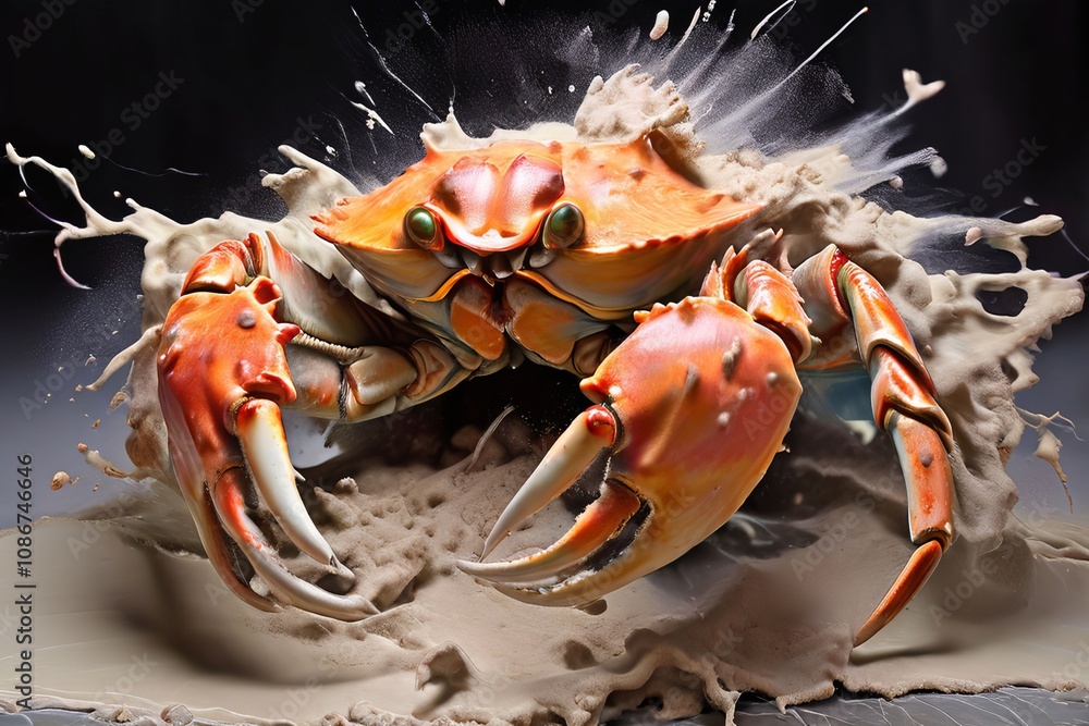 Poster exploding crab a crab chalk piece bursting into a flurry of shel