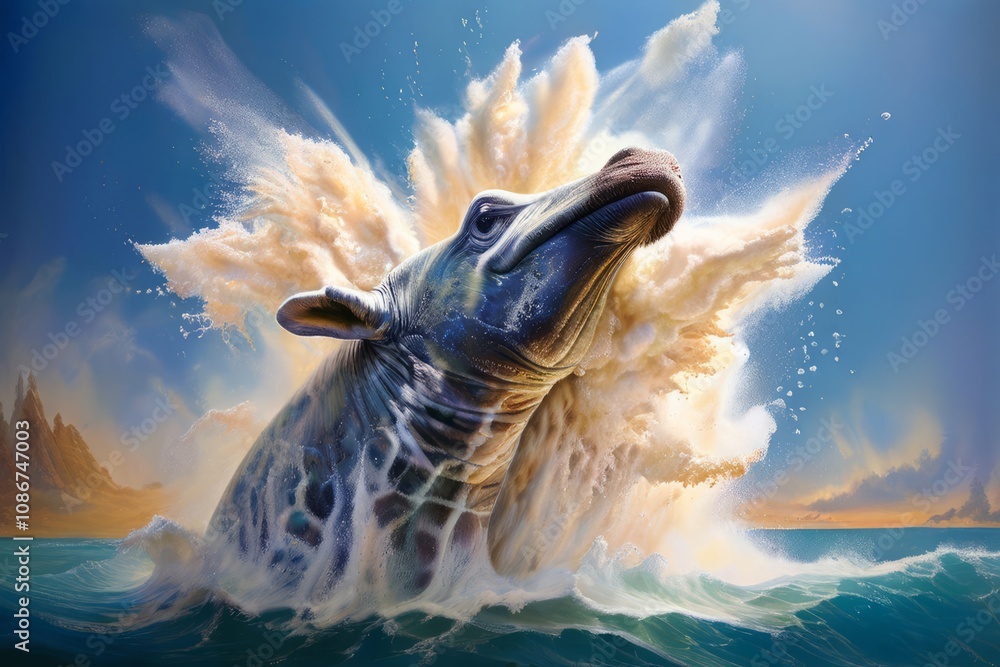 Poster exploding giraffe chalk loding whale a whale chalk piece explodi
