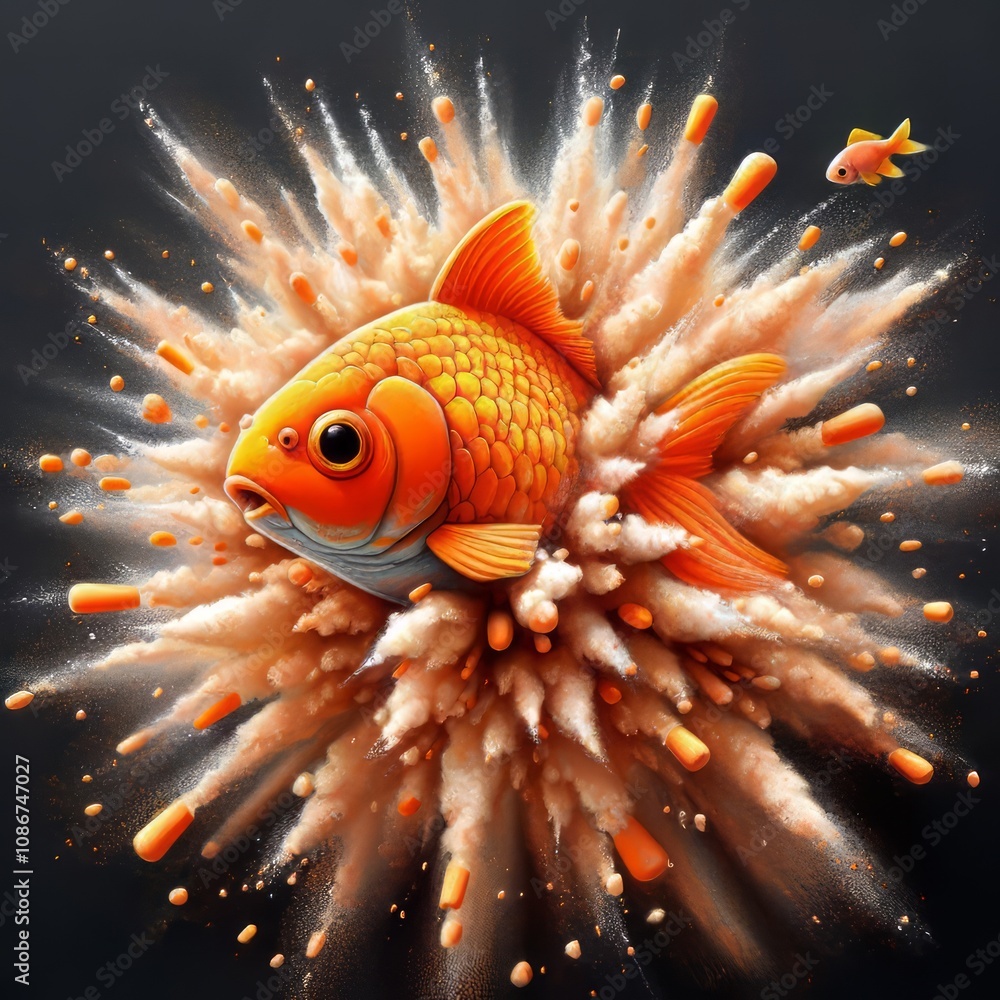 Poster exploding goldfish a goldfish chalk piece exploding into a showe