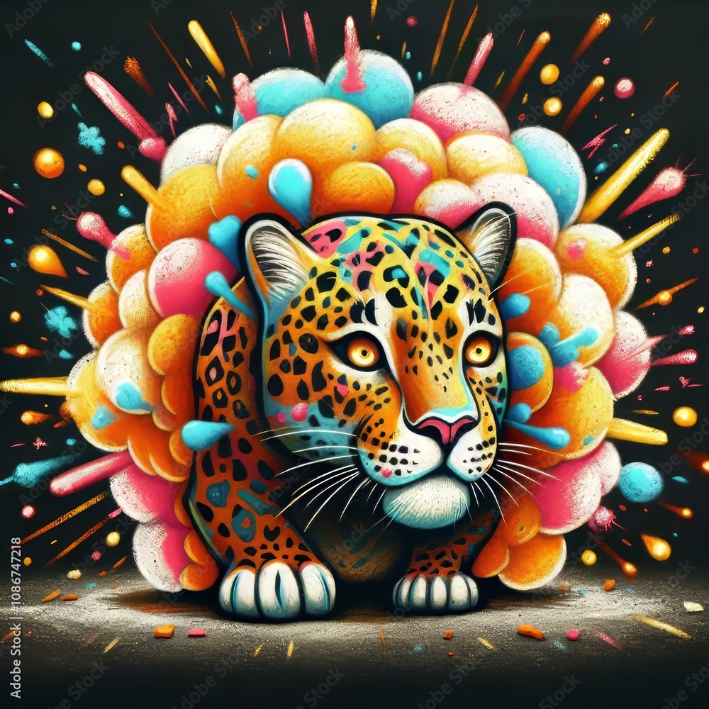Poster exploding leopard chalk