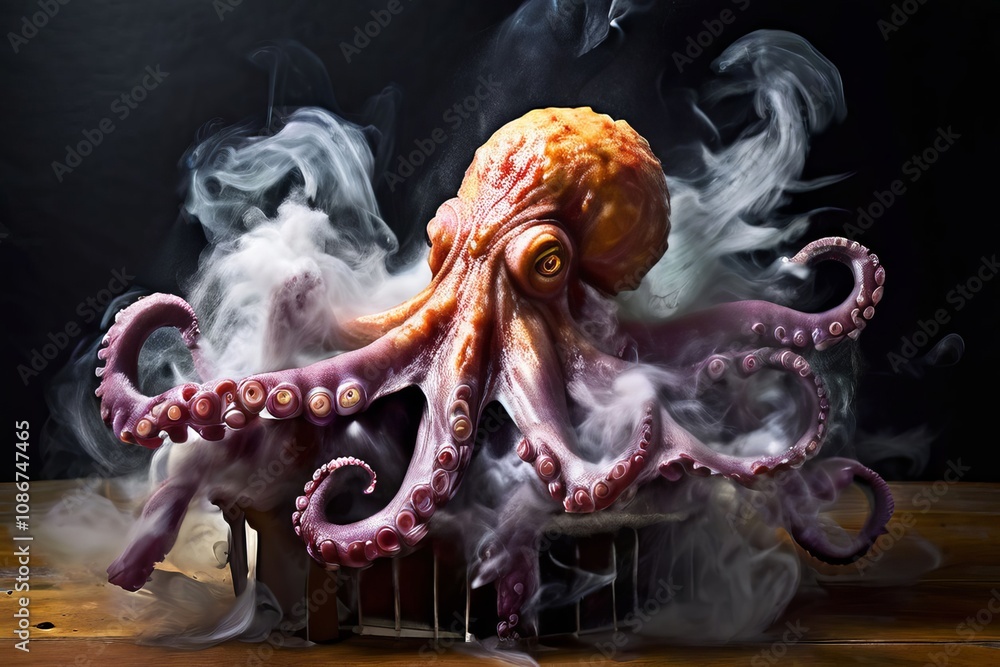 Poster exploding octopus an octopus chalk piece exploding into a cloud