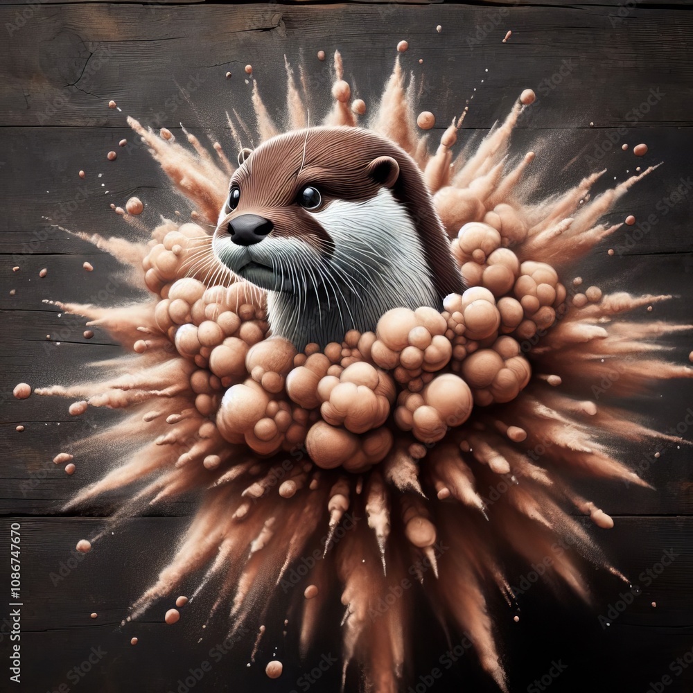Poster exploding otter an otter chalk piece bursting into a cloud of sl