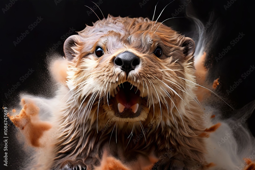 Poster exploding otter an otter chalk piece bursting into a cloud of sl