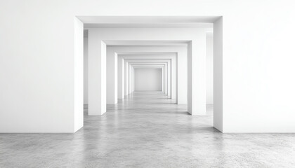 Modern minimalist interior white columns and endless space, perfect for various design concepts.