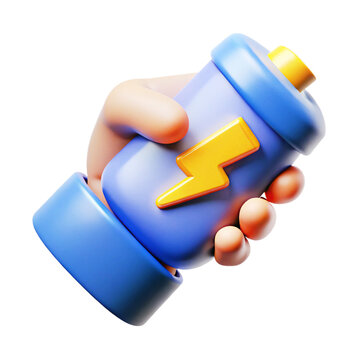 hand holding engry battery icon 3d  cartoon style illustration