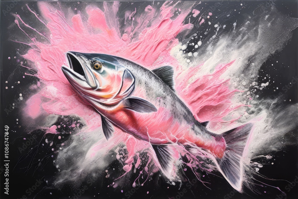 Poster exploding salmon a salmon chalk piece exploding into a flurry of