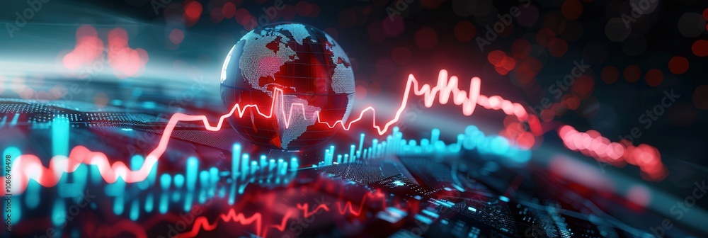 Aufkleber abstract image of global financial data with a glowing world map and graph lines, symbolizing intern