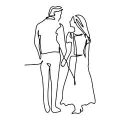 Sweet Couple Romantic Graphic Design Decoration Vector Line Art